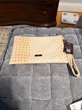 Makeup Junkie Cream Ostrich-Texture Wristlet Clutch